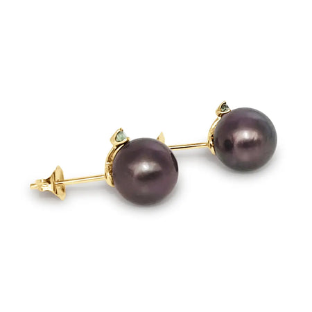 Tahiti Pearl 9 mm round, Yellow Gold 9K,  Emeralds Precious Stones | The South Sea Pearl |  The South Sea Pearl