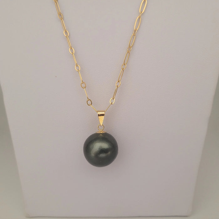 Tahiti Pearl Large 16 mm Round Shape Dark Color Pendant Necklace | The South Sea Pearl |  The South Sea Pearl