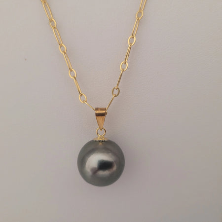 Tahiti Pearl Round Shape 15 mm Dark Color Pendant Necklace | The South Sea Pearl |  The South Sea Pearl