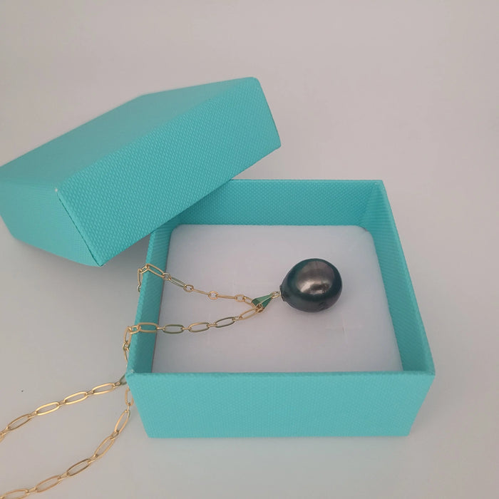 Tahiti Pearl Tear-Drop 17 x 15 mm Dark Color Pendant Necklace | The South Sea Pearl |  The South Sea Pearl