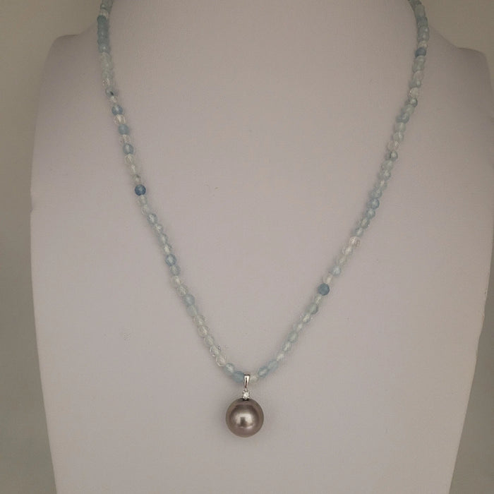 Tahiti Pearl, Aquamarine, Diamond & White Gold 18K |  The South Sea Pearl |  The South Sea Pearl