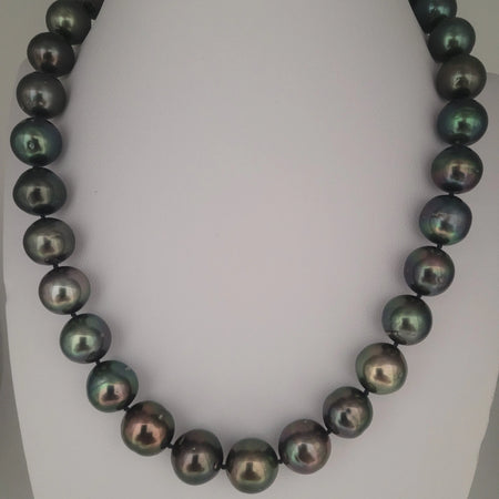 Tahiti Pearls 12-13 mm Very High Luster Dark Green Color 18K Gold Clasp | The South Sea Pearl |  The South Sea Pearl