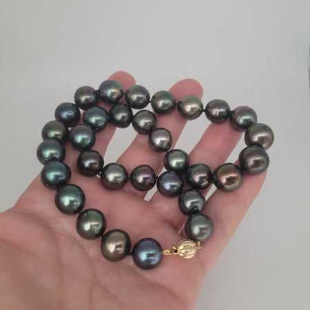 Tahiti Pearls 12-13 mm Very High Luster Dark Green Color 18K Gold Clasp | The South Sea Pearl |  The South Sea Pearl