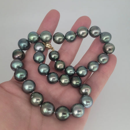 Tahiti Pearls 12-13 mm Very High Luster Light Green Color 18K Gold Clasp | The South Sea Pearl |  The South Sea Pearl