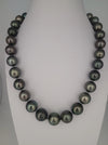 Tahiti Pearls Necklace 12-14 mm Round High Luster, dark color, 18K gold clasp | The South Sea Pearl |  The South Sea Pearl