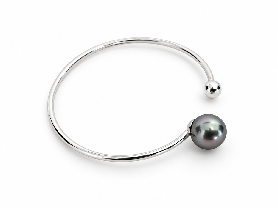 Tahitiparel armband, 9 mm, rond, natuurlijke kleur, hoge glans, AAA (kwekersgradering), in sterling 925 zilver