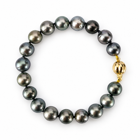 Tahitiparel armband, 8–9 mm, natuurlijke kleur, glans, in 18-karaats goud