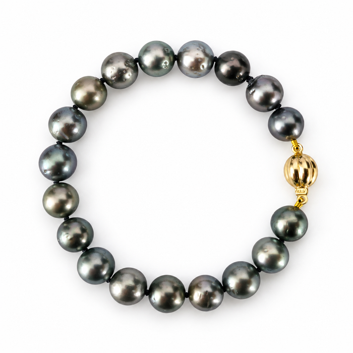 Tahitiparel armband, 8–9 mm, natuurlijke kleur, glans, in 18-karaats goud