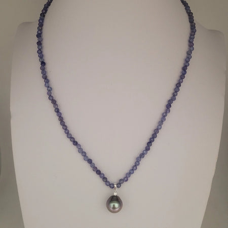 Tanzanite Precious Stones Necklace, Tahiti Pearl, Diamond, White Gold 18K |  The South Sea Pearl |  The South Sea Pearl
