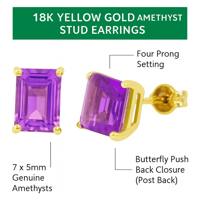 Amethyst Precious Stones 18K Gold Pearl Earrings Stud - MIMUKA