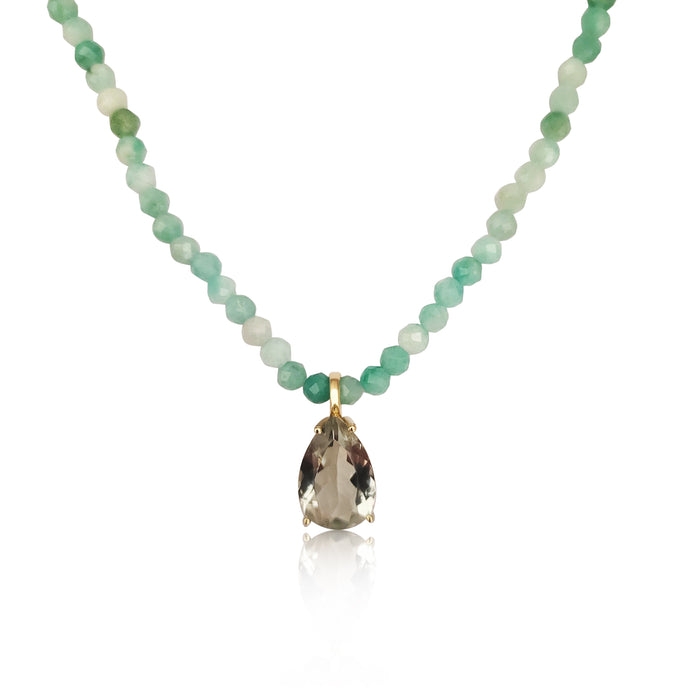 Collar Amatista Verde 12 x 8 mm , Esmeraldas y Oro Amarilllo 18K - MIMUKA