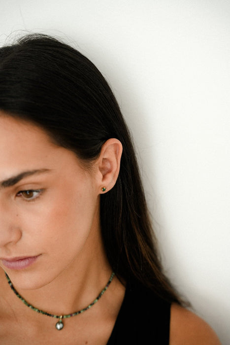 Collar de Perla Tahití y Esmeralda, Piedras Preciosas Epidote 3 mm redondas talladas, Oro Amarillo 18K - MIMUKA