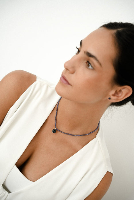 Collar de Piedra Preciosa London Blue 12 x 8 mm Oval y Aguamarina, Oro 18K - MIMUKA