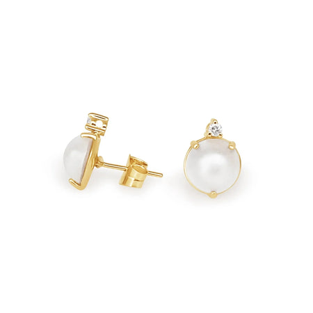 Cultured Pearl and Diamond Earrings 18K Yellow Gold - MIMUKA