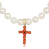 Cultured Pearl Necklace with Natural Coral Cross and 18K Gold - MIMUKA