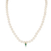 Cultured Pearl Necklace with Natural Emerald and 18K Gold – Handcrafted in Spain – 45 cm - MIMUKA