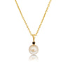 Cultured Pearl, Yelllow Gold 9K Precious Stones Pendant Necklace - MIMUKA