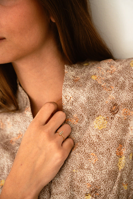 Green Amethyst Baguette Yellow Gold 14K Ring - MIMUKA