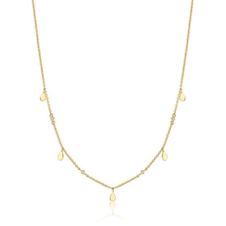 GYPSY Necklace 14K Yellow Gold Golden Silver set in white Zirconia and high shine, Gypsy style design - MIMUKA