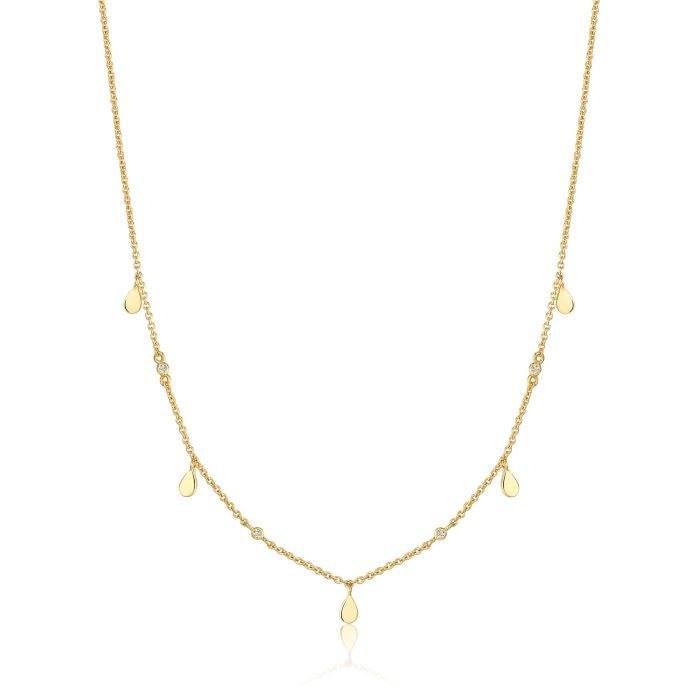 GYPSY Necklace 14K Yellow Gold Golden Silver set in white Zirconia and high shine, Gypsy style design - MIMUKA