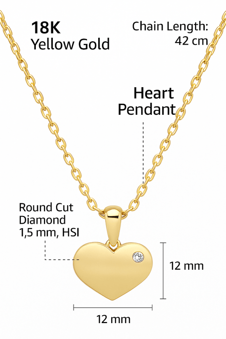 Heart Pendant Necklace Yellow Gold 18K & Diamond - MIMUKA