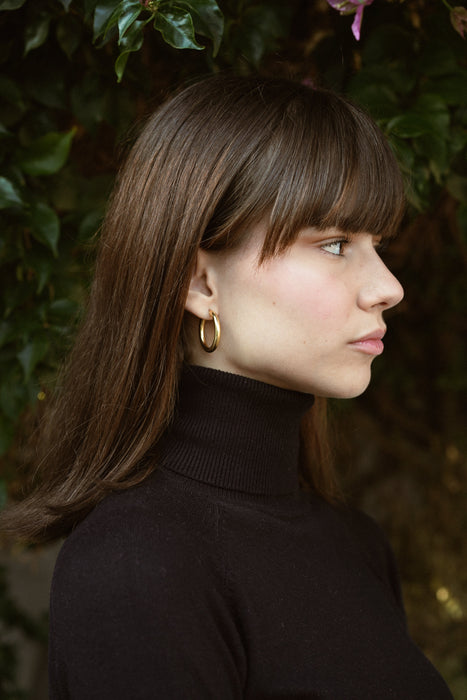 Hoop Earrings in Silver Gold Plated 28 x 25 mm Oval Shape - MIMUKA