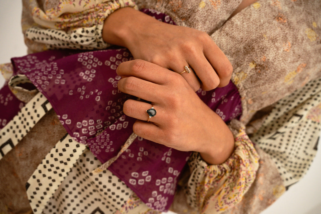 London Blue Teardrop 10 x 8 mm 3.5 Carats Yellow Gold 14K Ring - MIMUKA