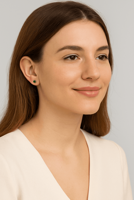 Mimuka Jewels 18K Yellow Gold Emerald Stud Earrings – 4mm Round Natural Emeralds - MIMUKA