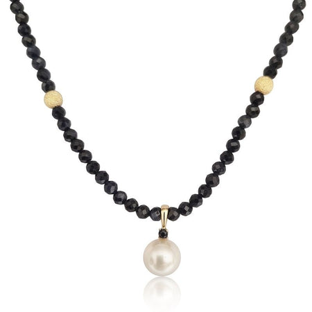 Mimuka Jewels 18K Yellow Gold Sapphire Necklace with Japanese Akoya Cultured Pearl – 42 cm | Handmade Fine Jewelry - MIMUKA
