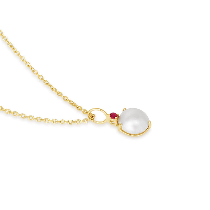 Pendant Necklace Cultured Pearl, Rubi Precious Stone, 18K Yellow Gold - MIMUKA