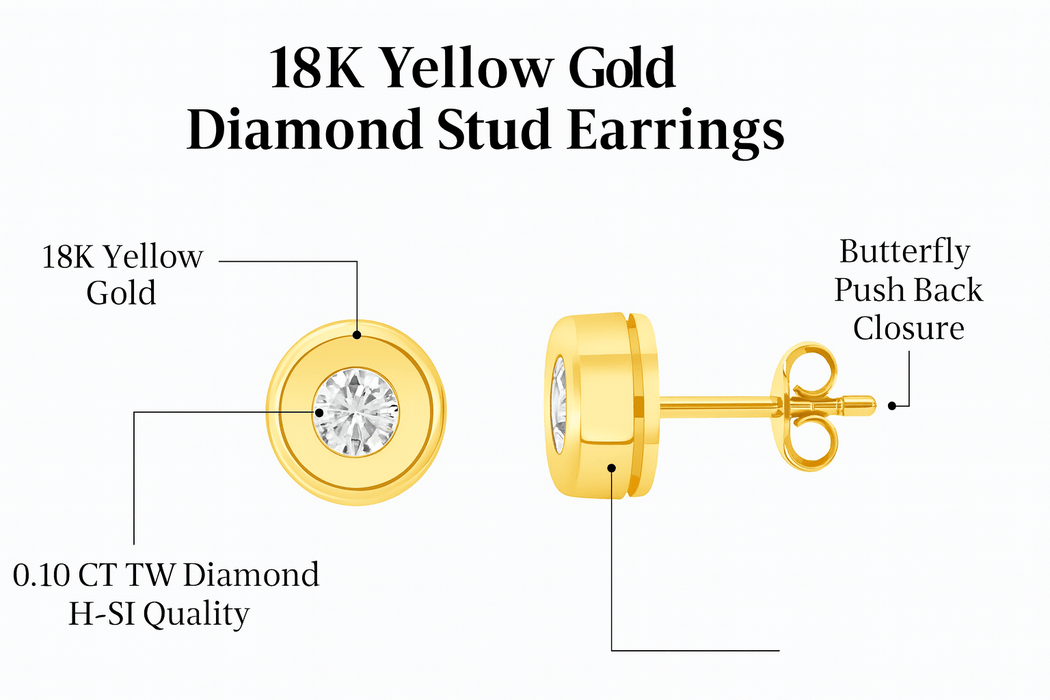 Pendientes Chatón en Oro Amarillo 18K con Diamantes 5 mm - MIMUKA