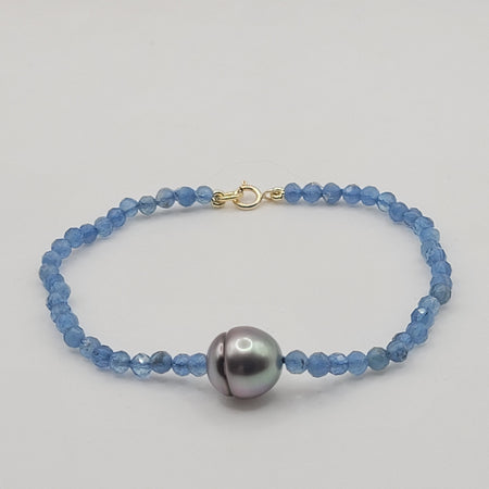 Pulsera de Aguamarina con Perla de Tahití, Cierre de Oro Amarillo 18K - MIMUKA