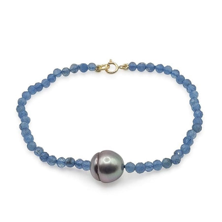 Pulsera de Aguamarina con Perla de Tahití, Cierre de Oro Amarillo 18K - MIMUKA
