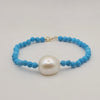 Pulsera de Perla Cultivada y Turquesa Natural, Oro Amarillo 18K - MIMUKA