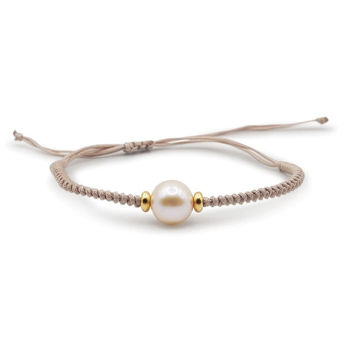 Pulsera Perla Cultivada y Oro Amarillo 18K, forma redonda, ajustable y hecha a mano - MIMUKA