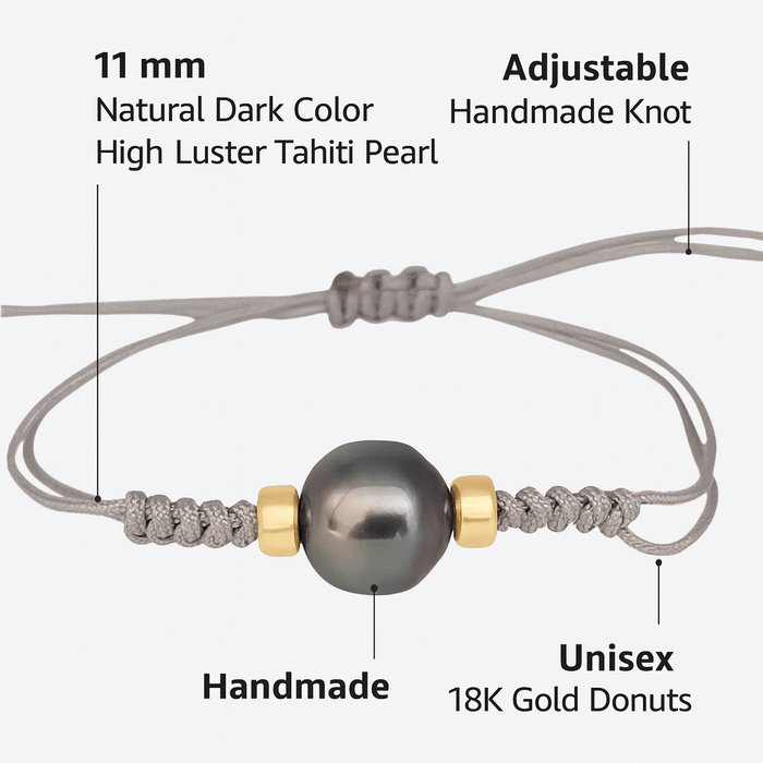 Pulsera Perla de Tahiti 10 mm y Oro 18K hecha a mano - MIMUKA