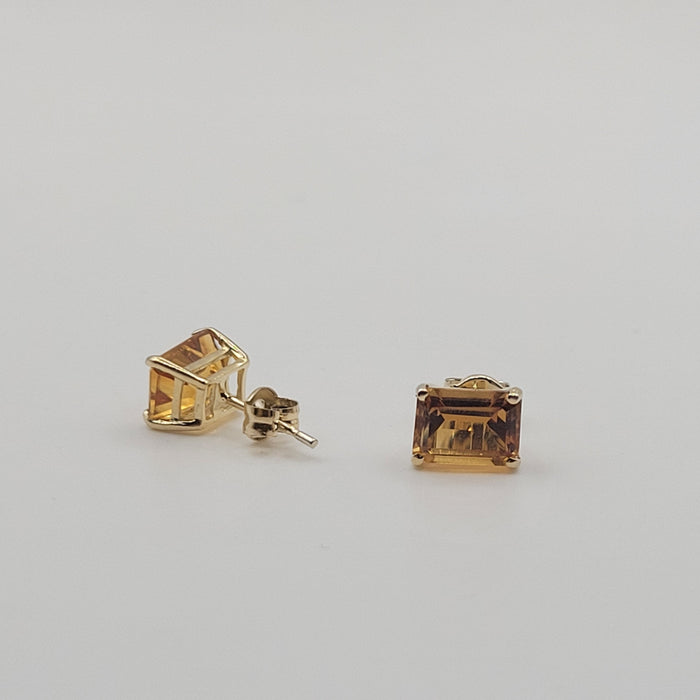 Stud Earings 18K Gold & Citrine 7 x 5 Precious Stones - MIMUKA