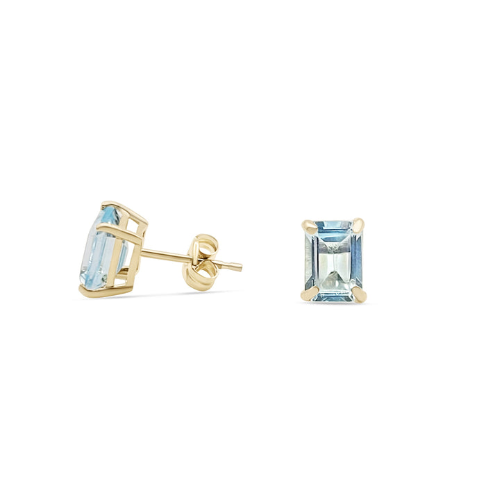 Yellow Gold Earrings 18K Precious Stones Sky Blue Topaz weight 2.5 carats cut emerald/octagonal 7 x 5 mm - MIMUKA