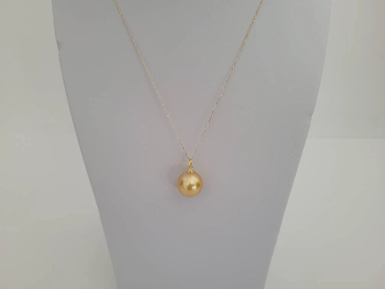 A Deep Golden Natural Color South Sea Pearl 13.30 mm 18 Karat Solid Gold Pendant Necklace -  The South Sea Pearl