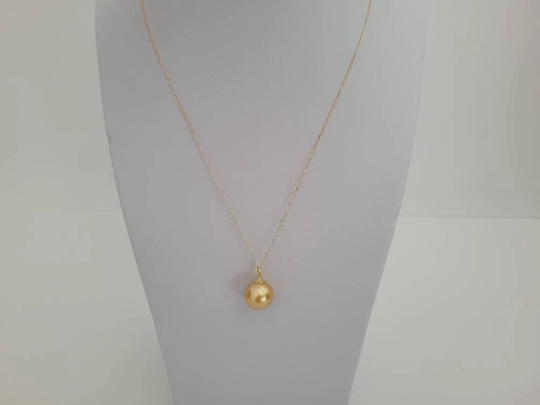 A Deep Golden Natural Color South Sea Pearl 13.30 mm 18 Karat Solid Gold Pendant Necklace -  The South Sea Pearl