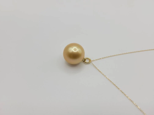 A Deep Golden Natural Color South Sea Pearl 13.30 mm 18 Karat Solid Gold Pendant Necklace -  The South Sea Pearl