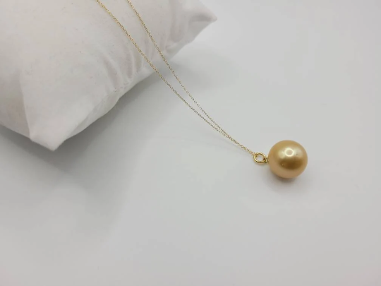 A Deep Golden Natural Color South Sea Pearl 13.30 mm 18 Karat Solid Gold Pendant Necklace -  The South Sea Pearl