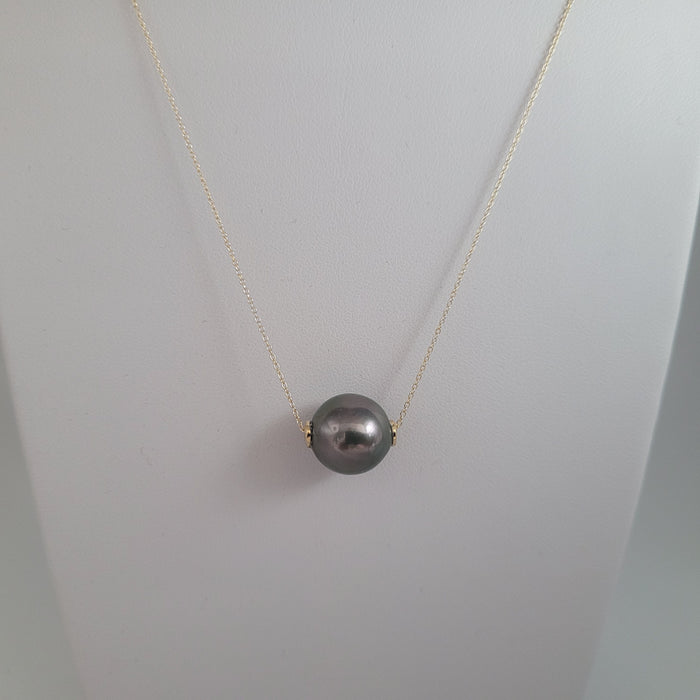 Tahiti Pearl 12 mm AAA 18K Gold floating  Pendant Necklace |  The South Sea Pearl |  The South Sea Pearl