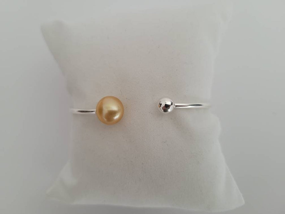 Golden South Sea Pearl Bracelet 9-10 mm Natural Color Sterling Silver Bangle The South Sea Pearl