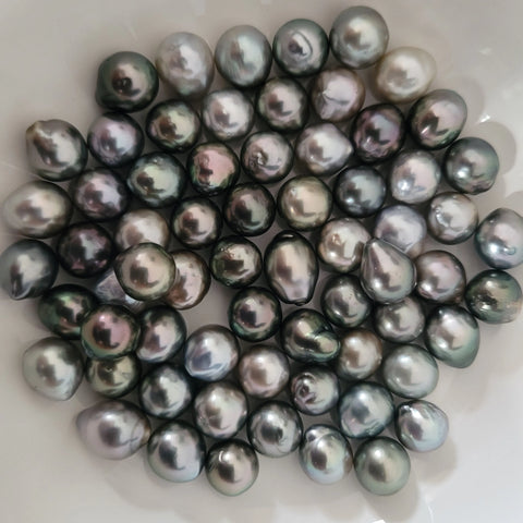 Tahitian pearls — loose 9-10mm, natural dark color, high luster (Pinctada margaritifera)