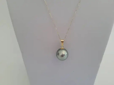 Tahiti Pearl 14 mm Silver- Green Natural Color, 18 Karat Solid Gold Pendant Necklace -  The South Sea Pearl