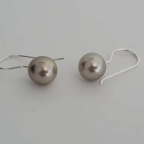 Tahiti Pearl Dangle Earrings 9-10 mm Round Natural Color and Luster | The South Sea Pearl | The South Sea Pearl