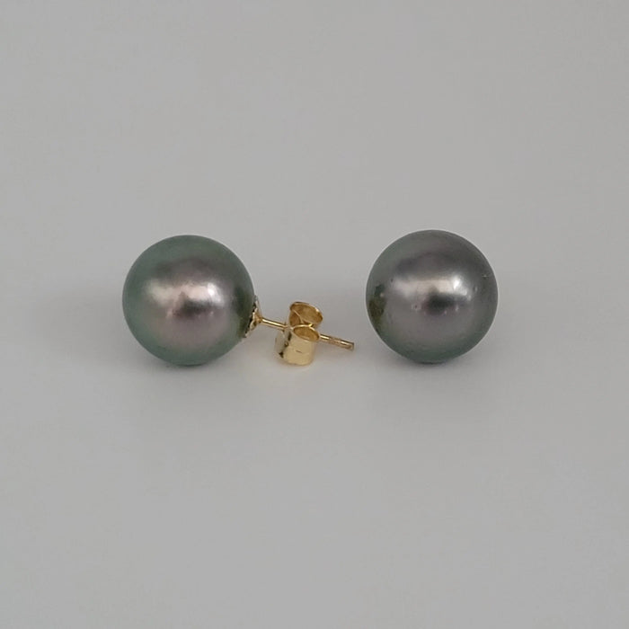 Tahiti Pearl Earrings Stud 9 mm AAA Quality and 18 Karat Solid gold |  The South Sea Pearl |  The South Sea Pearl